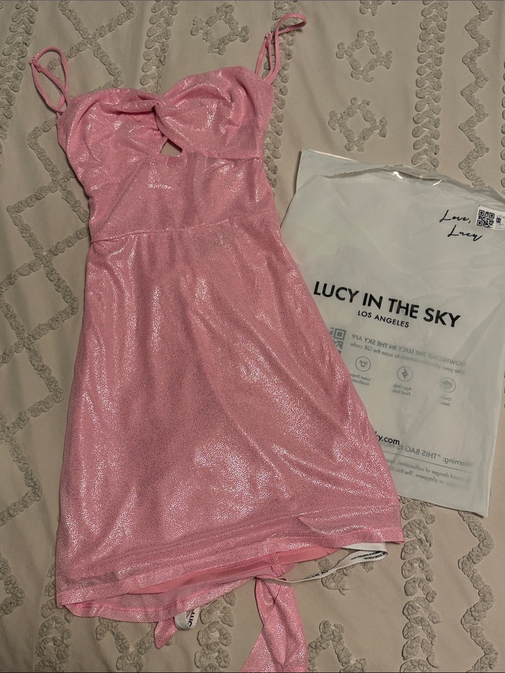Lucy in the Sky Shimmery Pink Cutout Mini Dress